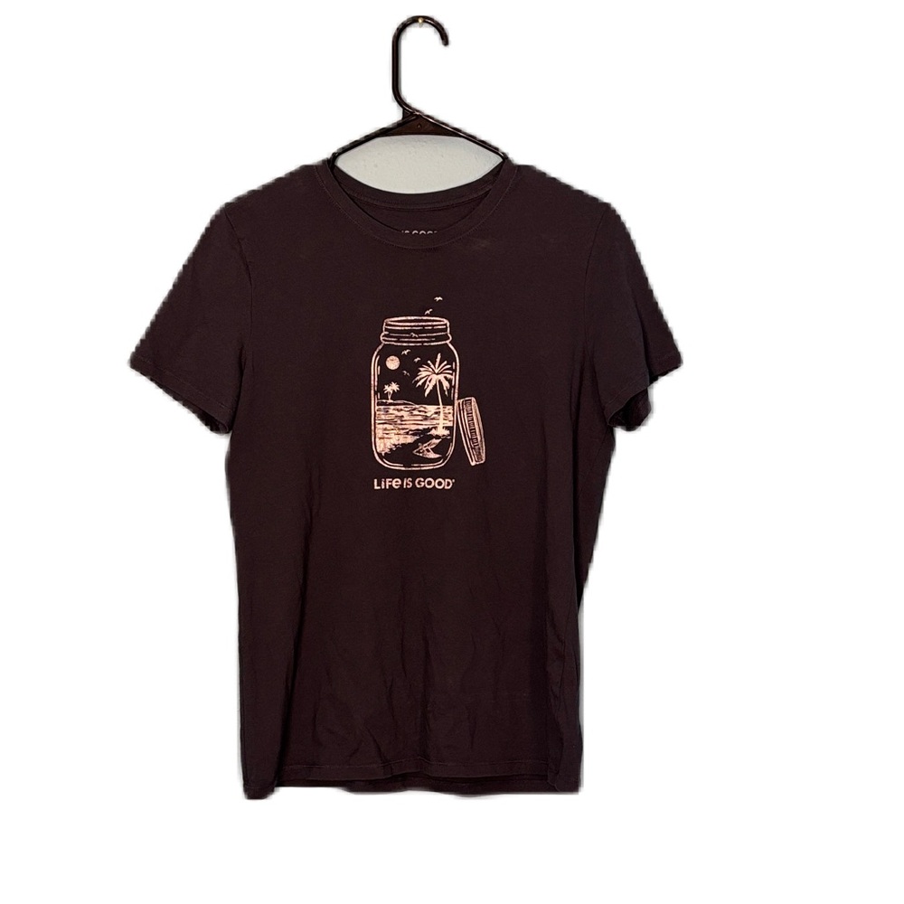 Life Is Good Dark Gray Tee Mason Jar Beach Size M